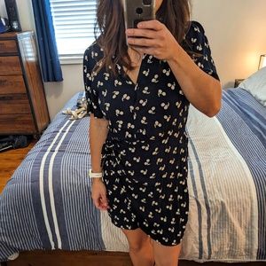 FRNCH Cherries Navy Faux Wrap Dress